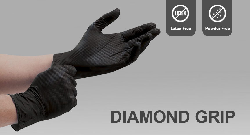 Găng tay Nitrile Diamond Grip (Màu đen)