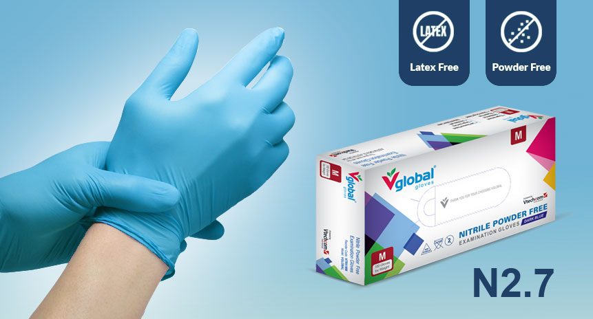 Nitrile Powder Free Examnination Gloves ( Ocean Blue N2.7)